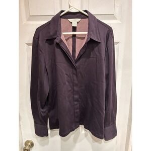 Y2K Plum Satin Button Up Blouse Long Sleeve Vintage Chic Size 13/14